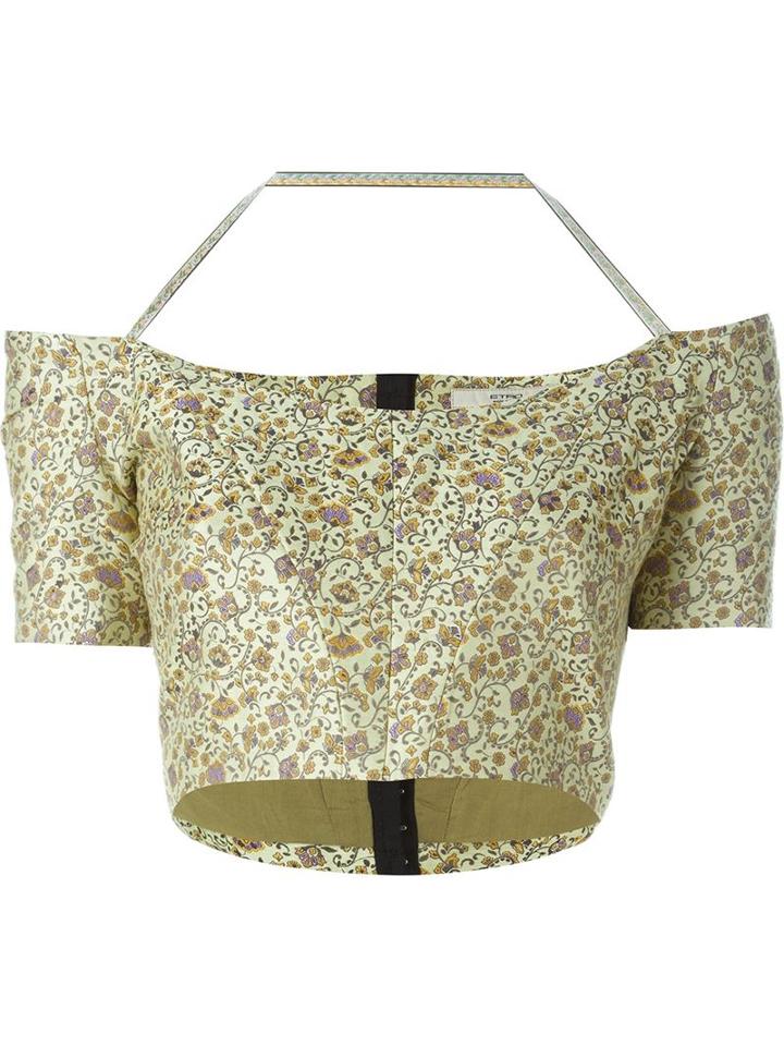 Etro Floral Print Off Shoulder Cropped Shirt, Women's, Size: 44, Yellow/orange, Silk/cotton