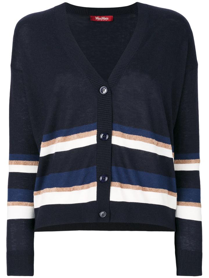Max Mara Studio Striped V-neck Cardigan - Blue