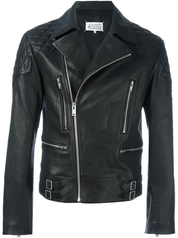 Maison Margiela Classic Biker Jacket, Men's, Size: 48, Black, Viscose/cotton/lamb Skin