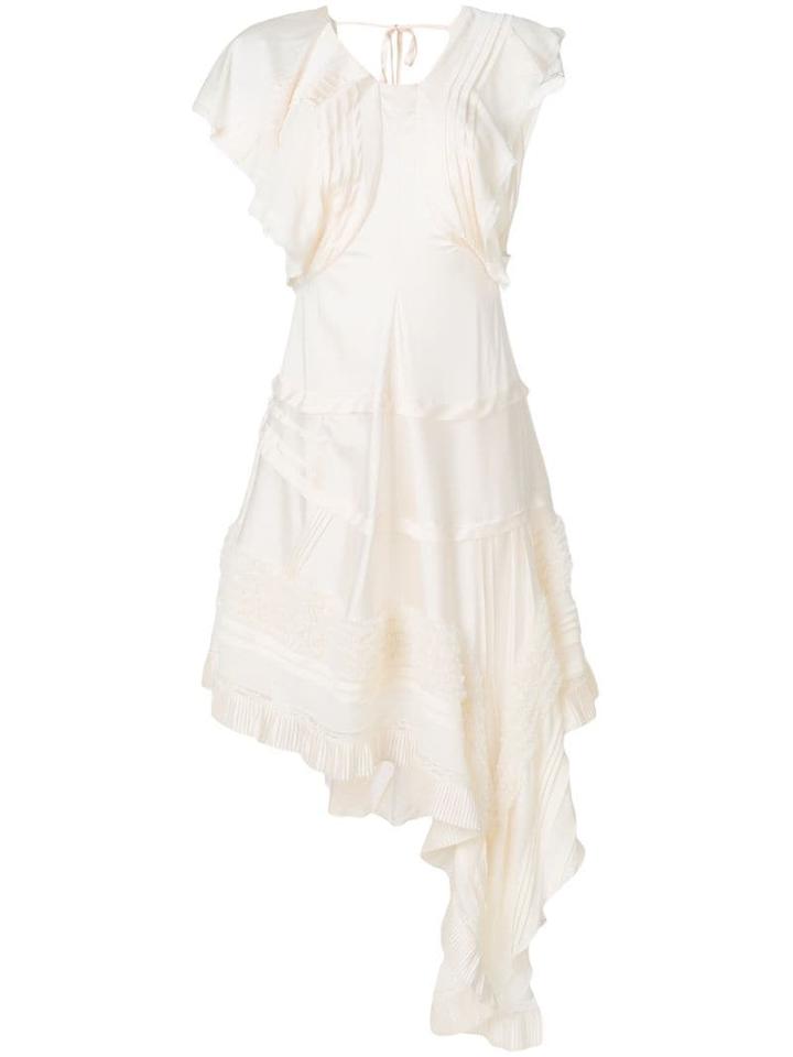 Chloé Asymmetric Lace-trimmed Dress - Neutrals