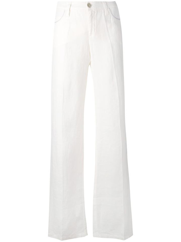 Armani Jeans - Elongated Flared Trousers - Women - Linen/flax - 30, White, Linen/flax