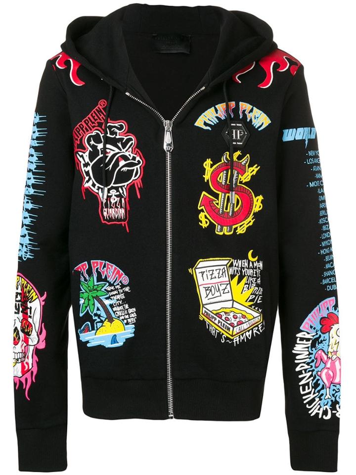 Philipp Plein Pizza Boys Zipped Hoodie - Black