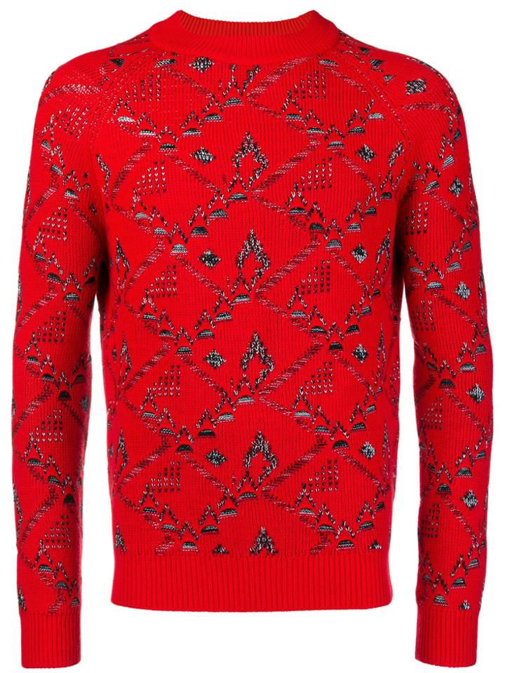 Saint Laurent Knit Pattern Sweater - Red