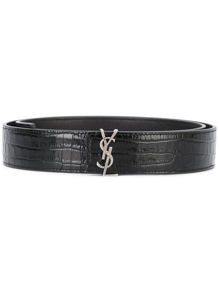 Saint Laurent Crocodile Logo Belt - Black