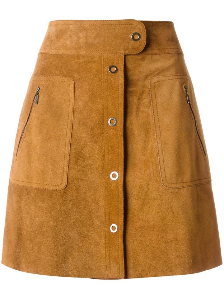 Maison Margiela Front Fastening A-line Skirt, Women's, Size: 40, Brown, Calf Suede