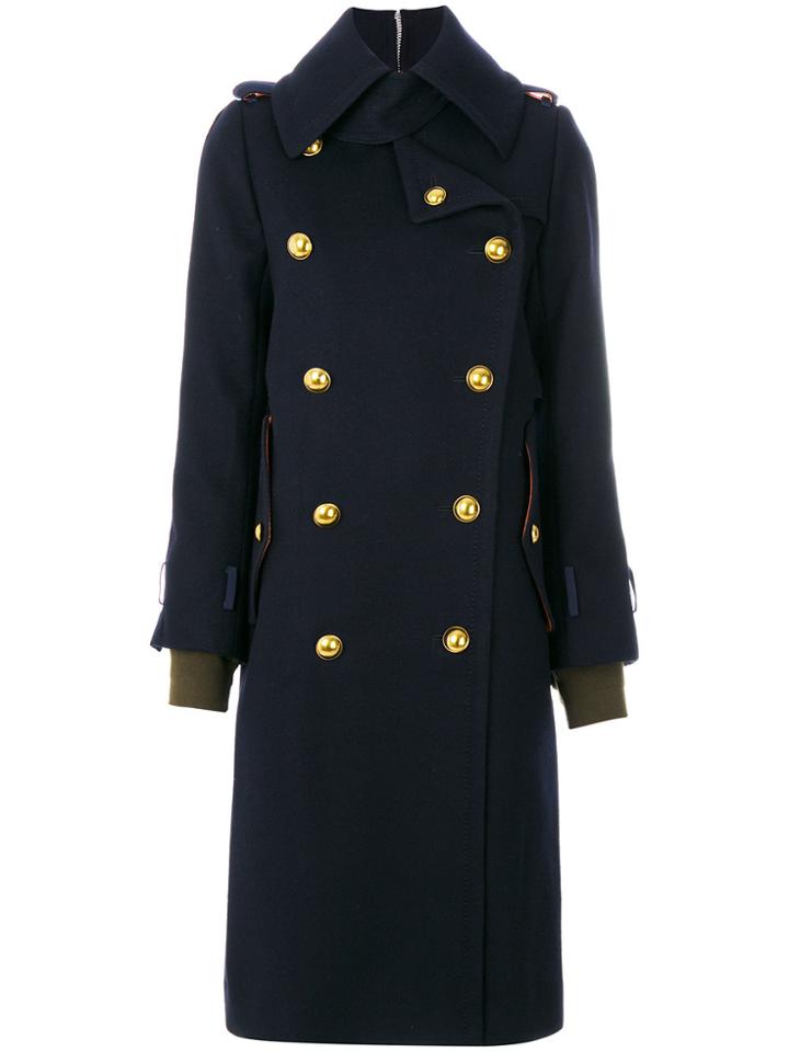 Sacai Double Breasted Military Coat - Blue