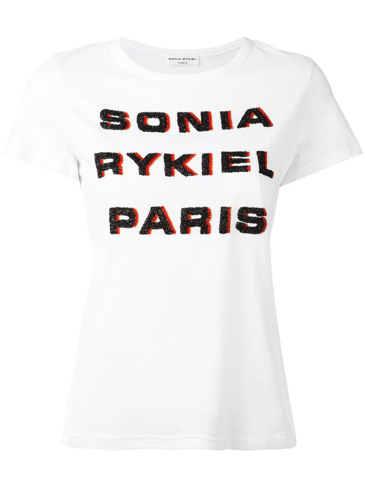 Sonia Rykiel Beaded Logo T-shirt, Women's, Size: Small, White, Cotton