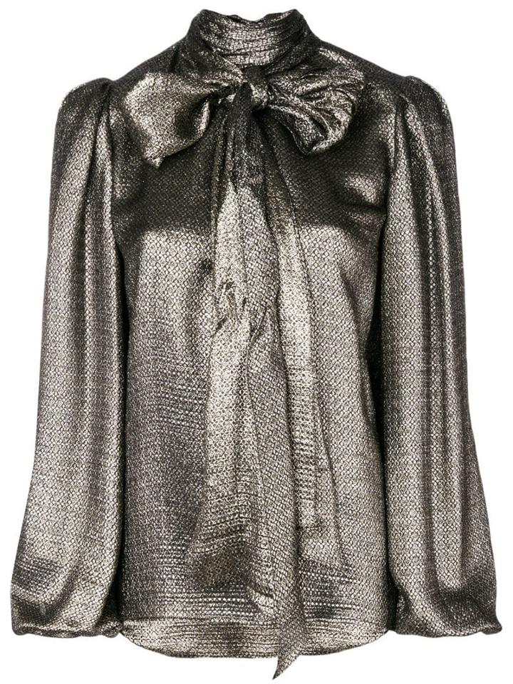 Saint Laurent Metalized Bow Blouse - Metallic