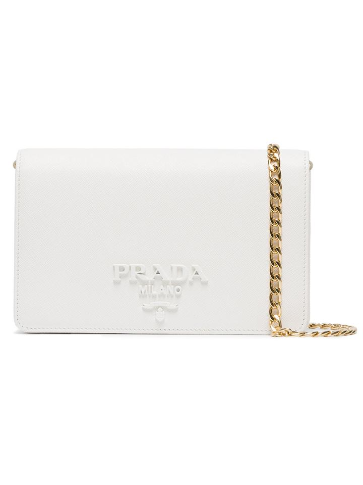 Prada White Leather Monogram Clutch
