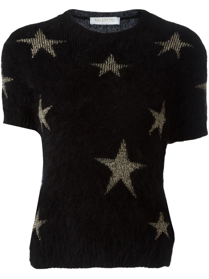 Valentino Cropped Star Jumper, Women's, Size: Small, Black, Polyamide/viscose/angora/metallic Fibre