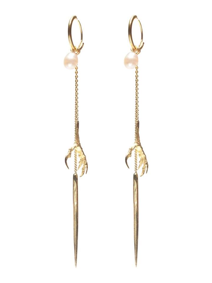 Wouters & Hendrix Gold 18kt Yellow Gold 'spikes, Pearls And Claws' Earrings, Women's, Metallic