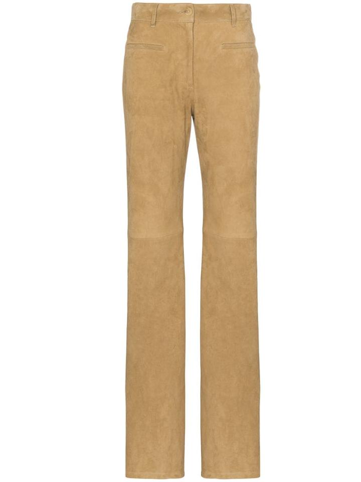 Nili Lotan Mid-rise Flared Suede Trousers - Neutrals
