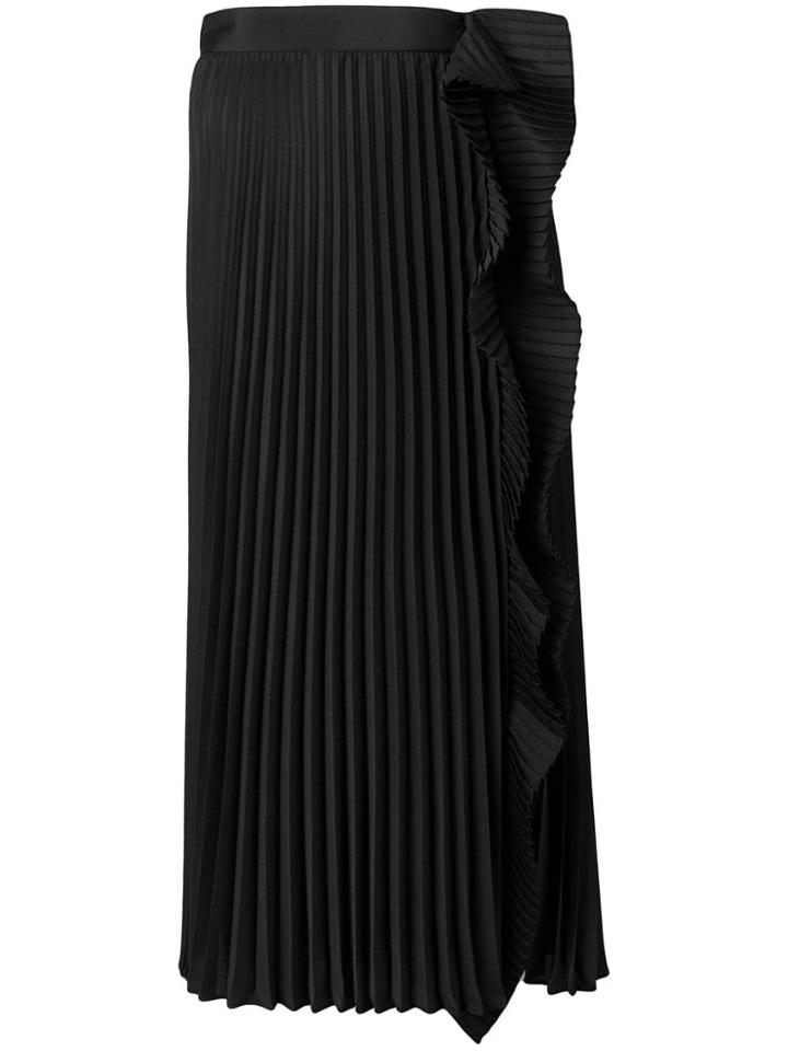 Miu Miu Pleated Midi Skirt With Ruffle Detail - Black