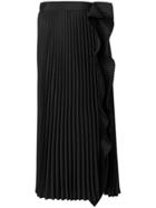 Miu Miu Pleated Midi Skirt With Ruffle Detail - Black
