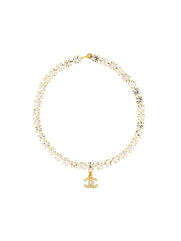 Chanel Pre-owned Crystal Cc Pendant Necklace - Metallic