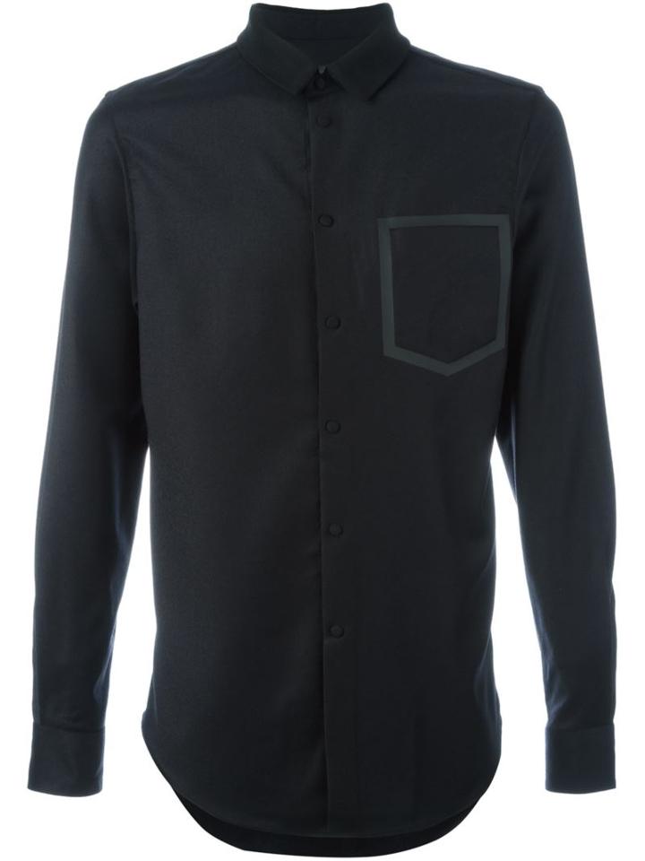 Emporio Armani Pocket Print Detail Shirt, Men's, Size: 41, Black, Spandex/elastane/wool