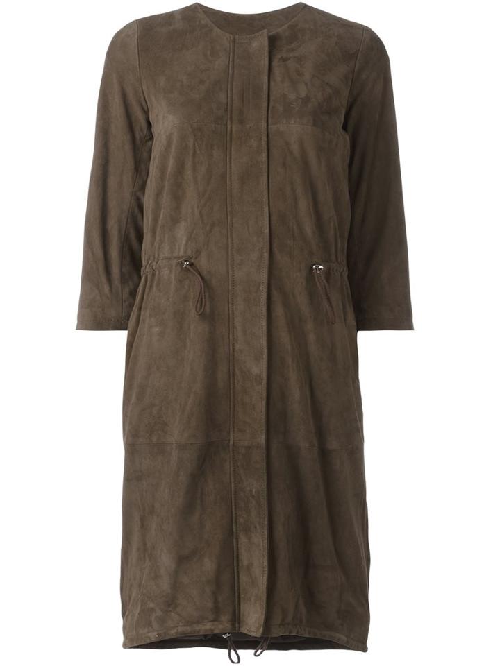 Eleventy Single Breasted Coat, Women's, Size: 44, Brown, Suede/polyester/spandex/elastane