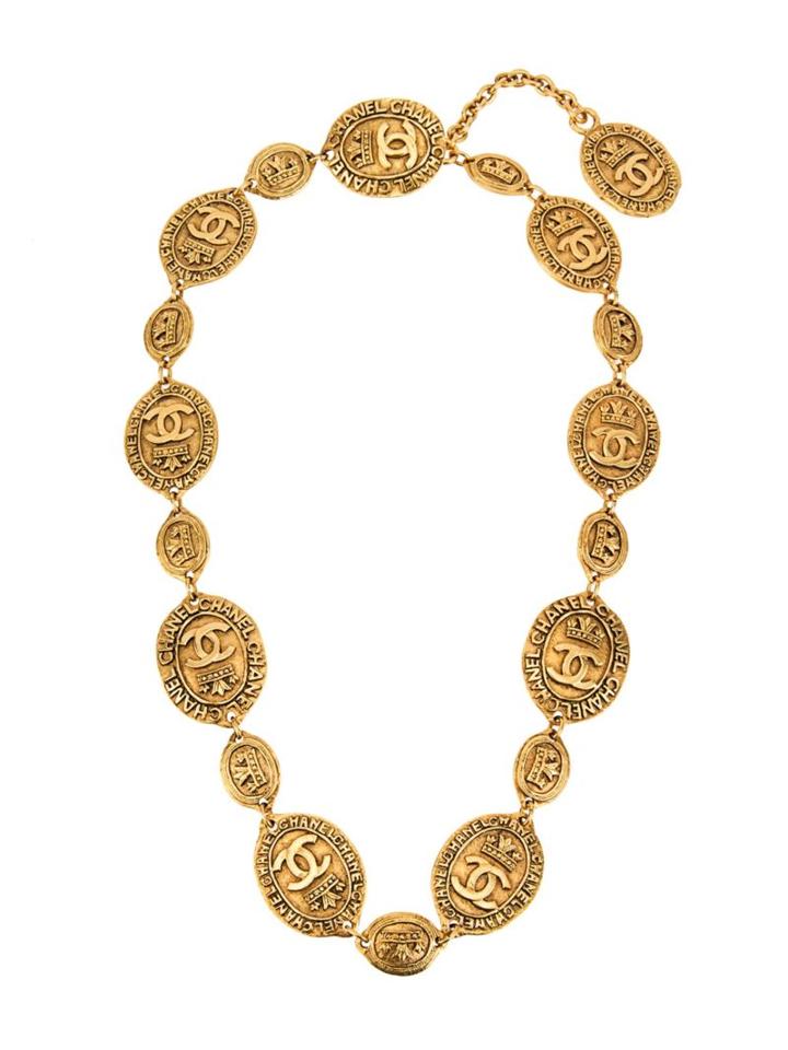 Chanel Vintage Crown Cc Charm Necklace