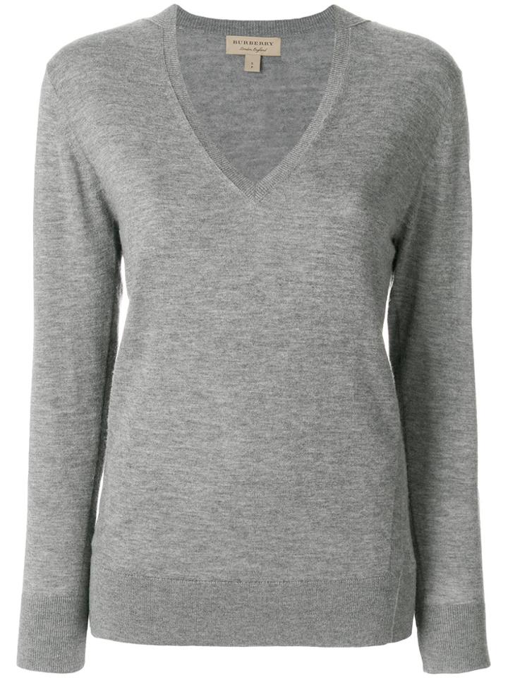 Burberry Cashmere Check Detail Jumper - Grey