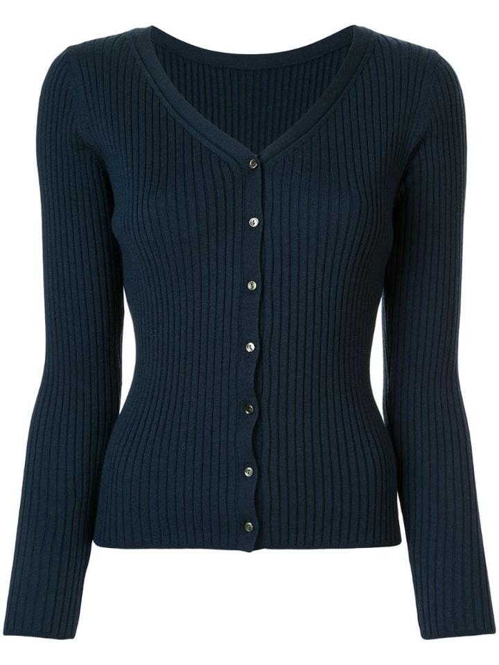 Des Prés Ribbed V-neck Cardigan - Blue
