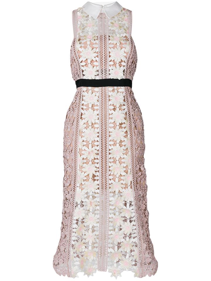 Self-portrait Floral Patch Midi Dres - Multicolour
