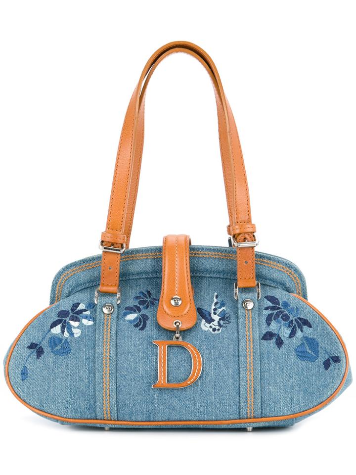 Christian Dior Vintage Embroidered Denim Shoulder Bag - Blue