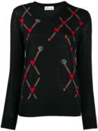 Red Valentino Jacquard Heart Knit Sweater - Black