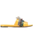 Rochas Feather Embellished Slider Sandals - Yellow & Orange