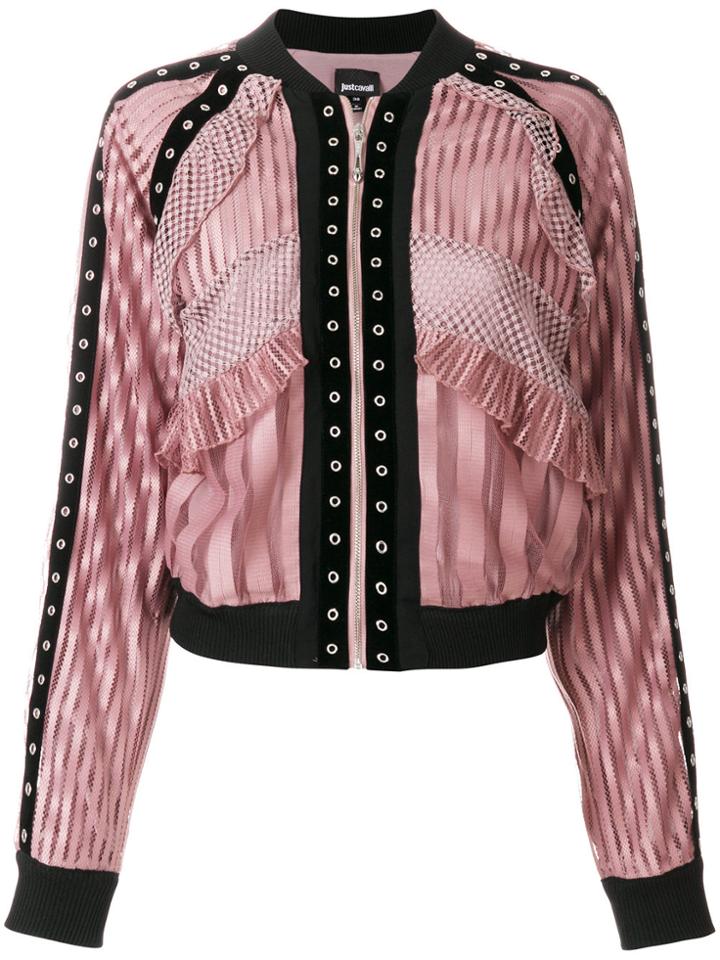 Just Cavalli Lace Panel Bomber Jacket - Pink & Purple