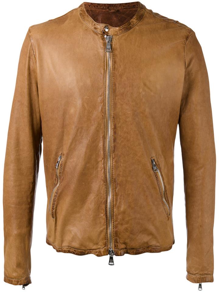 Giorgio Brato - Zipped Leather Jacket - Men - Cotton/leather/nylon - 52, Nude/neutrals, Cotton/leather/nylon