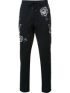 Dolce & Gabbana Floral Embroidered Track Pants, Men's, Size: 46, Blue, Cotton/wool