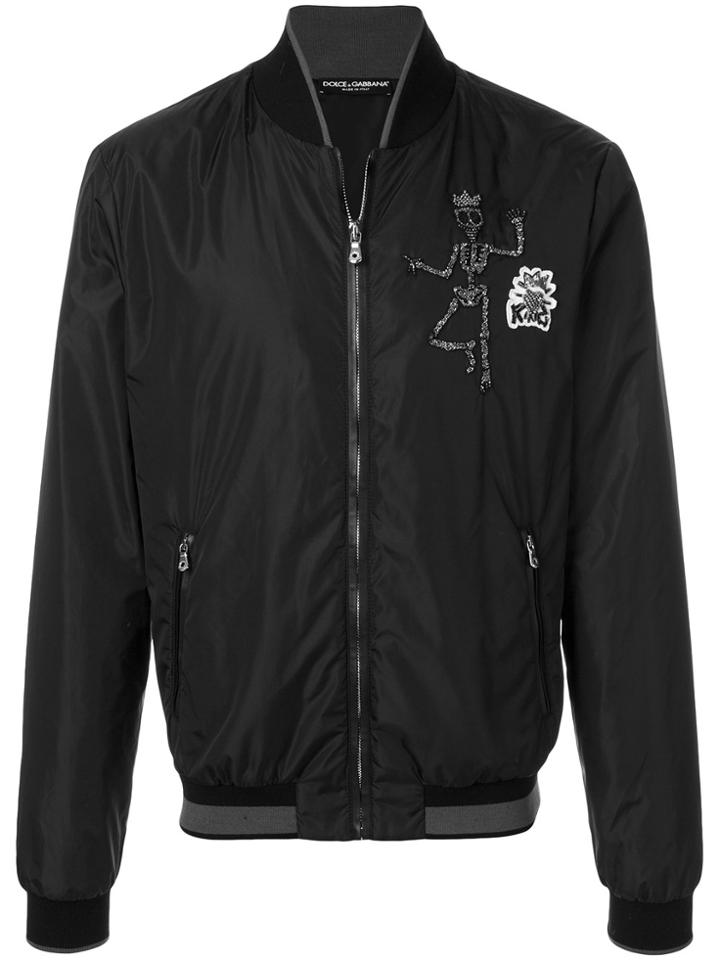 Dolce & Gabbana Skull Patch Bomber Jacket - Black