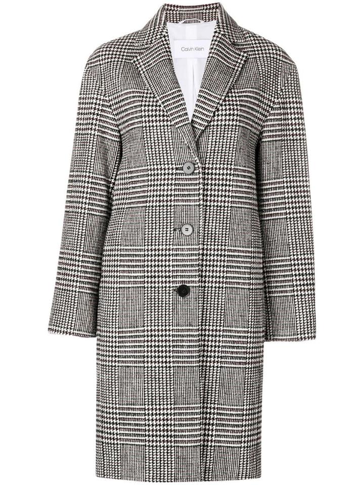 Ck Calvin Klein Check Patterned Coat - White
