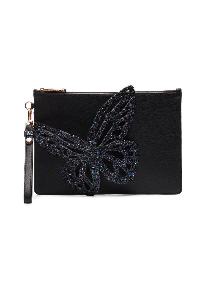 Sophia Webster Flossy Glitter Butterfly Clutch - Black
