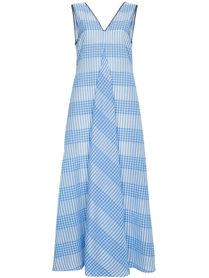 Ganni Charron Sleeveless Seersucker Gingham Dress - Blue