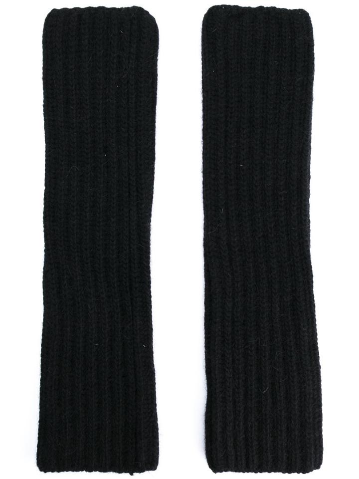 Ermanno Ermanno - Ribbed Fingerless Gloves - Women - Polyamide/angora/wool - One Size, Black, Polyamide/angora/wool