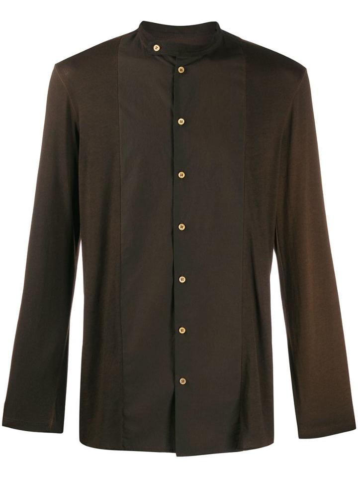 Uma Wang Band Collar Panel Shirt - Brown
