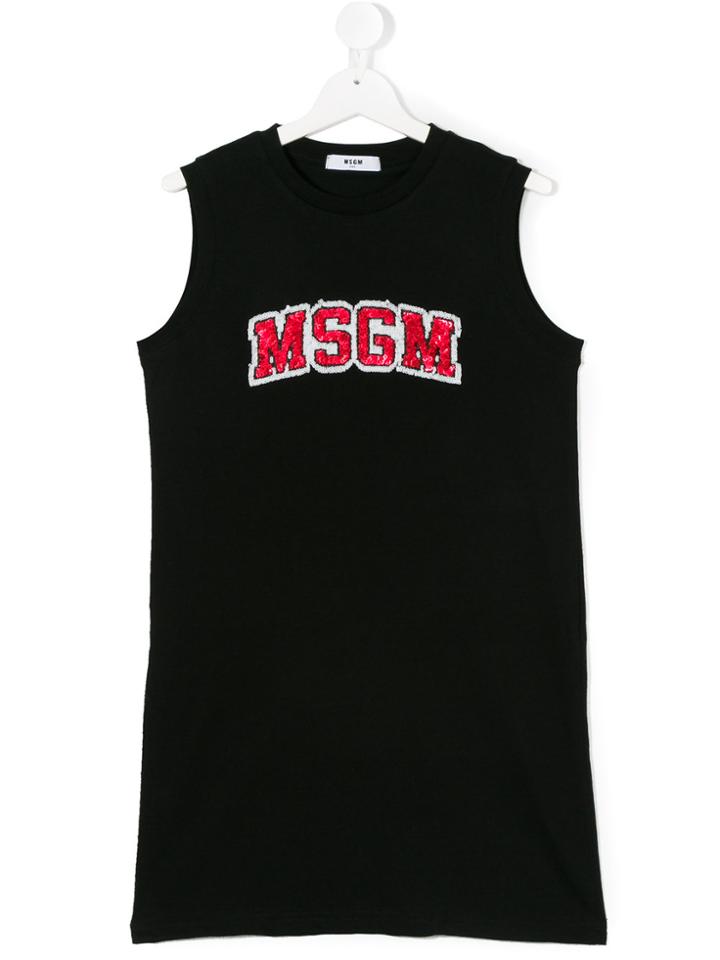 Msgm Kids Teen Sequin Logo T-shirt Dress - Black