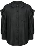 Simone Rocha Ruffle Sleeve Embellished Shirt - Black