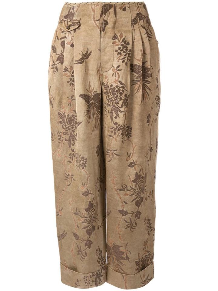 Uma Wang Turned-up Floral Print Trousers - Neutrals