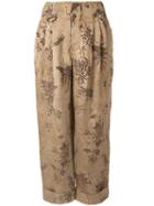 Uma Wang Turned-up Floral Print Trousers - Neutrals