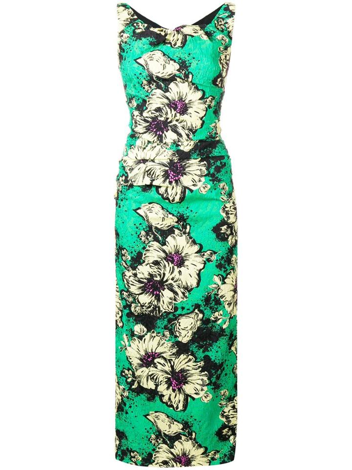 Miu Miu Floral Print Fitted Dress - Green