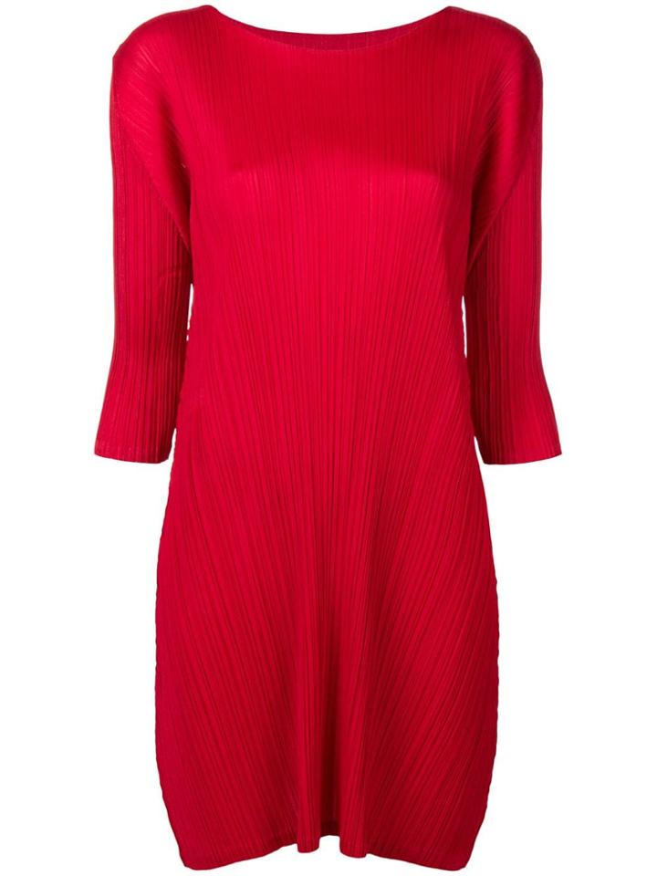 Pleats Please By Issey Miyake Three-quarter Sleeved Dress - Red