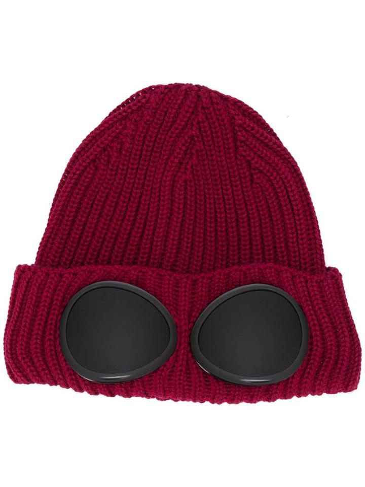 Cp Company Knitted Goggle Beanie - Red