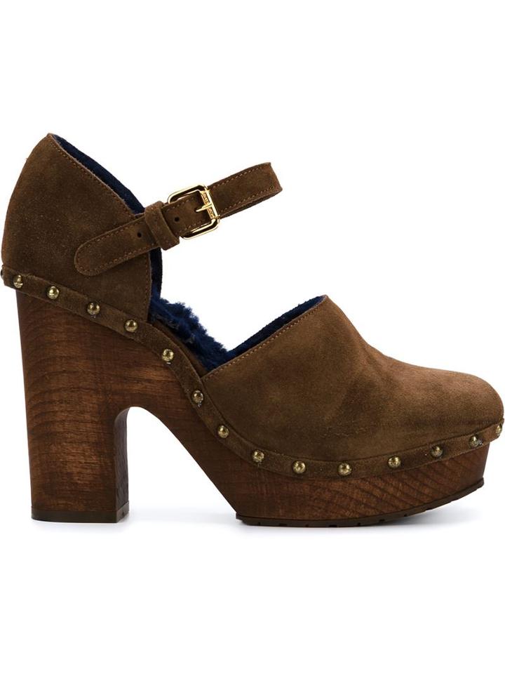 L Autre Chose Platform Mary Jane Pumps, Women's, Size: 39, Brown, Suede/other Fibres/rubber/wood
