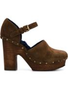 L Autre Chose Platform Mary Jane Pumps, Women's, Size: 39, Brown, Suede/other Fibres/rubber/wood