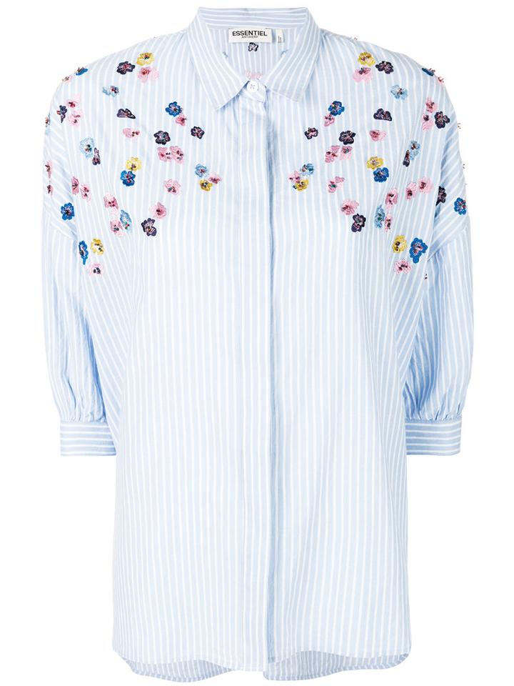 Essentiel Antwerp - Embroidered Striped Blouse - Women - Cotton - 38, Blue, Cotton