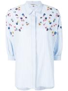 Essentiel Antwerp - Embroidered Striped Blouse - Women - Cotton - 38, Blue, Cotton
