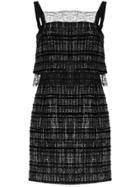 Paule Ka Two Layered Tweed Check Strap Drs Fringe Pipping Lace