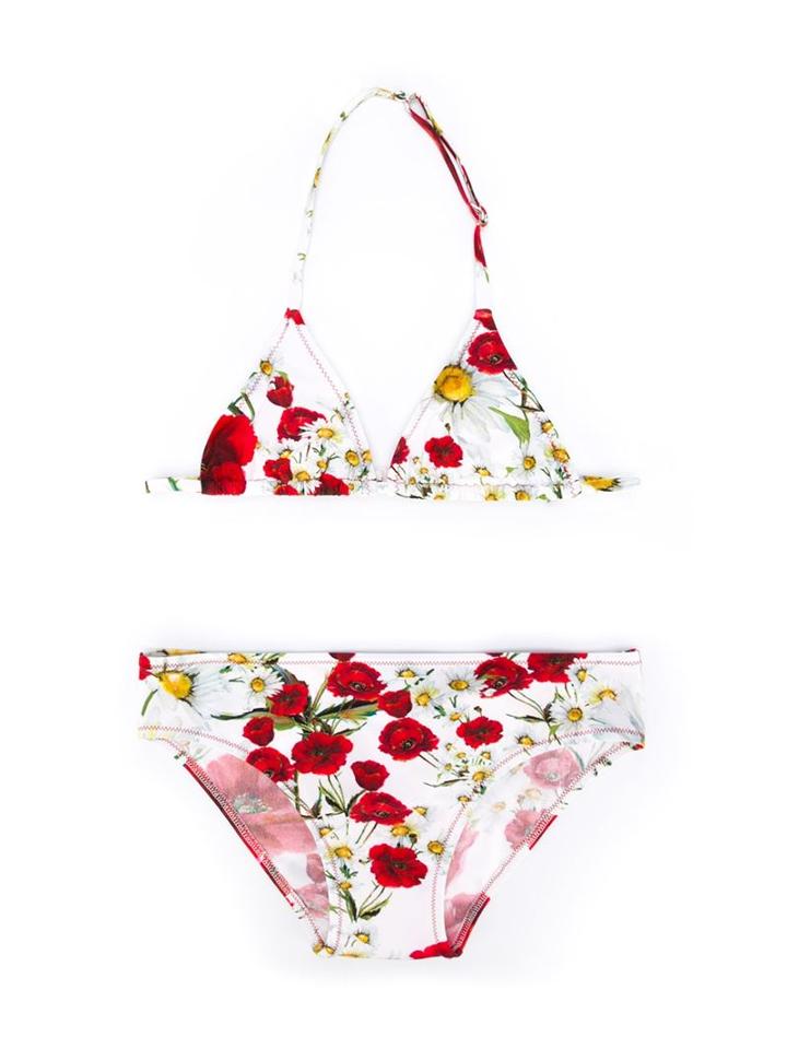 Dolce & Gabbana Kids Poppy And Daisy Print Bikini, Girl's, Size: 10 Yrs, White